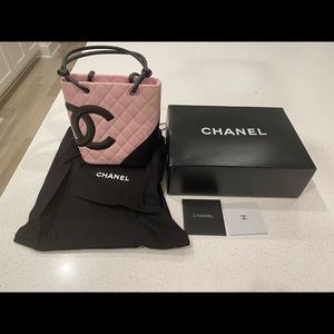 Authentic CHANEL Cambon Line small Tote Bag Pink